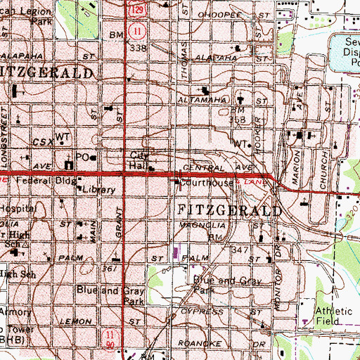 Topographic Map of Ben Hill County Courthouse, GA