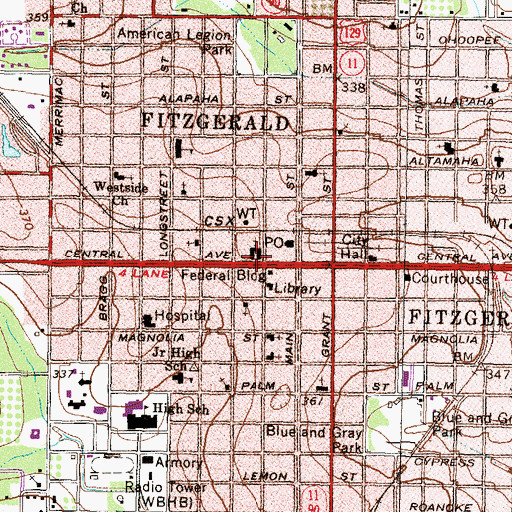 Topographic Map of Central Methodist Church, GA