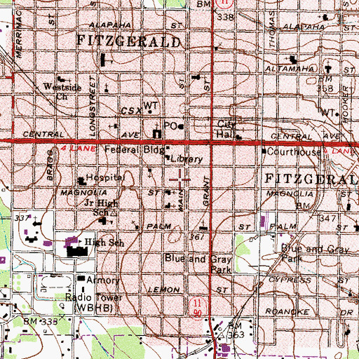 Topographic Map of First Baptist Church, GA