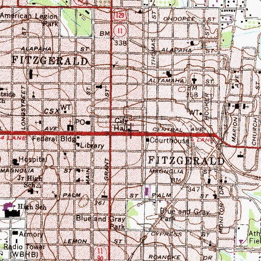 Topographic Map of Fitzgerald City Hall, GA
