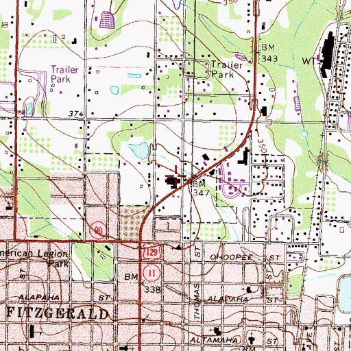 Topographic Map of Fitzgerald Plaza Shopping Center, GA