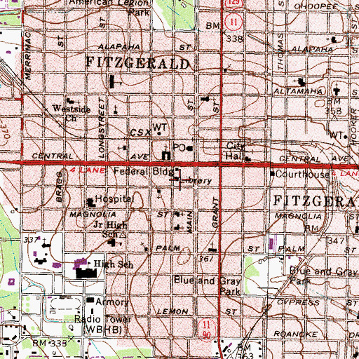 Topographic Map of Fitzgerald-Ben Hill County Library, GA