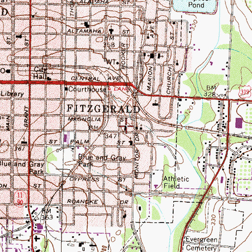 Topographic Map of Mount Olive Baptist Church, GA