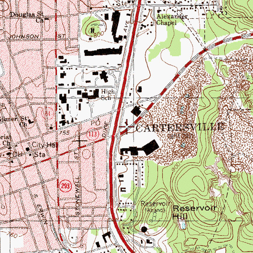 Topographic Map of Cartersville Crossing Shopping Center, GA