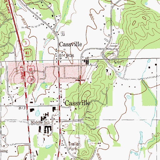 Topographic Map of Cassville United Methodist Church, GA