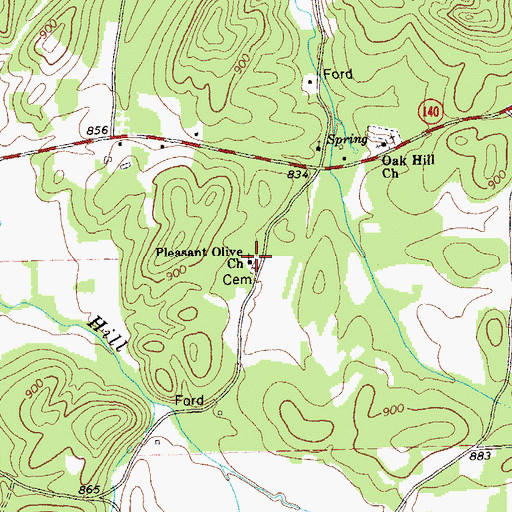 Topographic Map of Oak Hill School (historical), GA