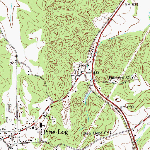 Topographic Map of Pine Log UMC Cemetery, GA