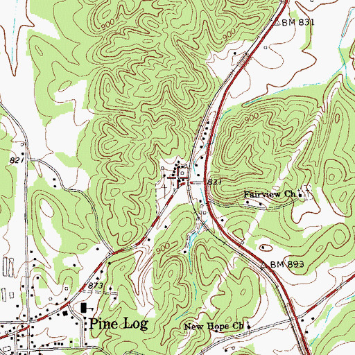 Topographic Map of Pine Log United Methodist Church, GA