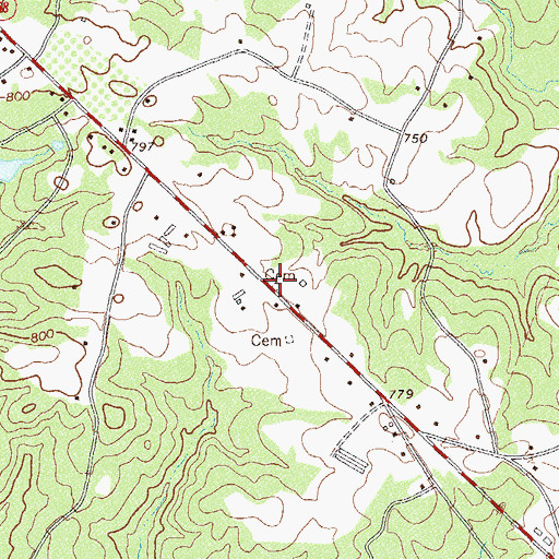 Topographic Map of Adams Cemetery, GA