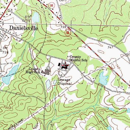 Topographic Map of Danielsville Elementary School, GA