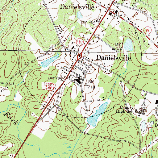 Topographic Map of Danielsville High School (historical), GA