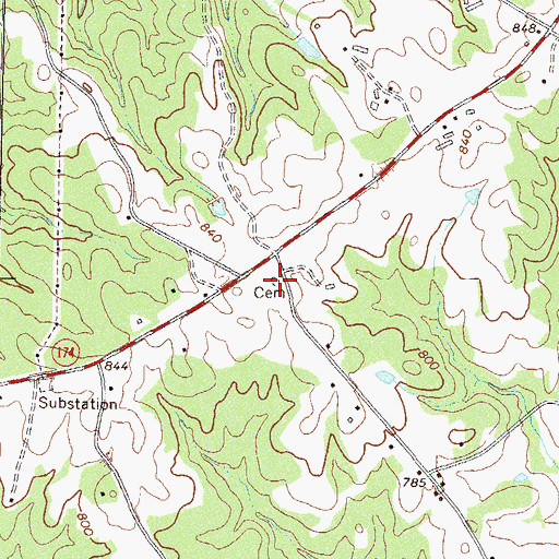 Topographic Map of Hill Cemetery, GA