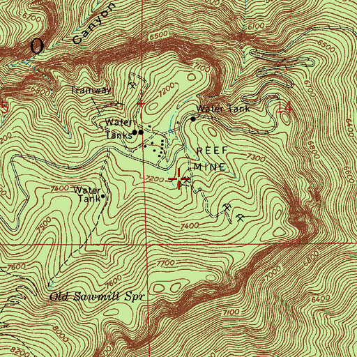 Topographic Map of Reef Mine, AZ