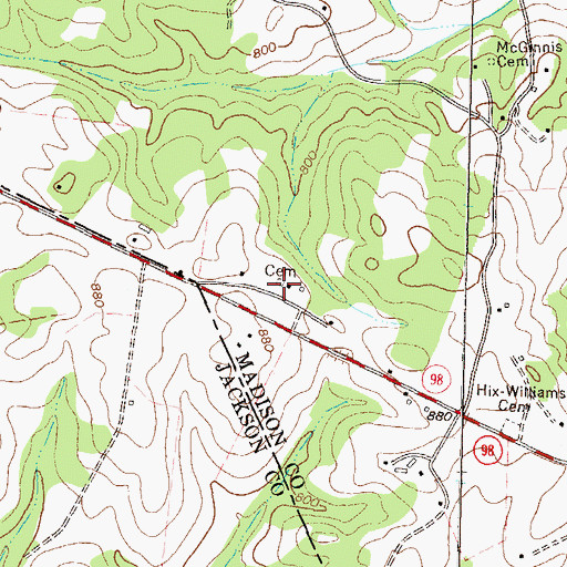 Topographic Map of Wilson Cemetery, GA