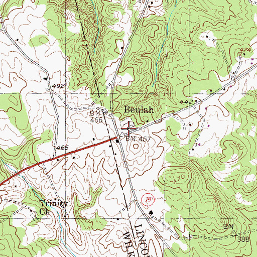 Topographic Map of Beulah Church, GA