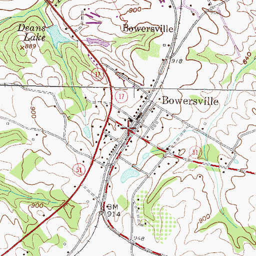Topographic Map of Bowersville Historic District, GA