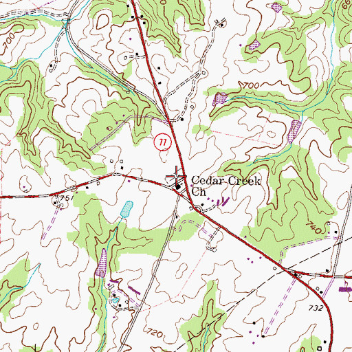 Topographic Map of Cedar Creek Cemetery, GA