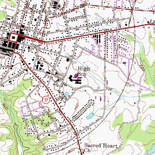 Topographic Map of Hart County High School, GA