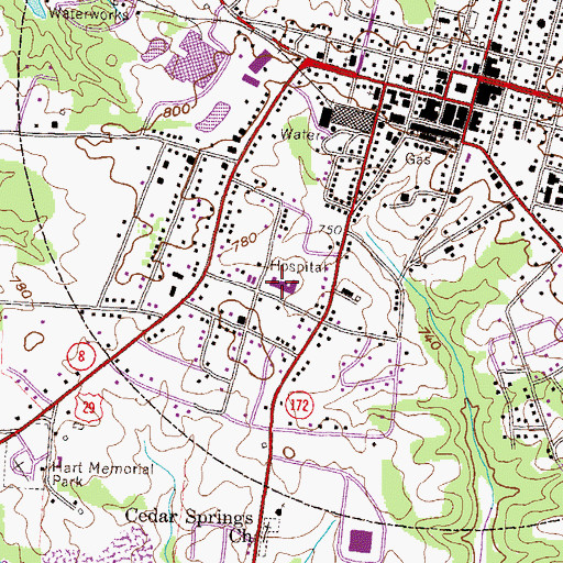 Topographic Map of Hart County Hospital, GA