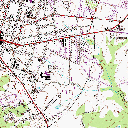 Topographic Map of Hart County Middle School, GA