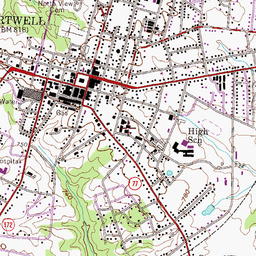 Topographic Map of Hartwell Elementary School, GA