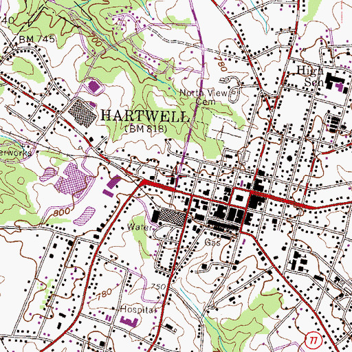 Topographic Map of Hartwell Methodist Church, GA