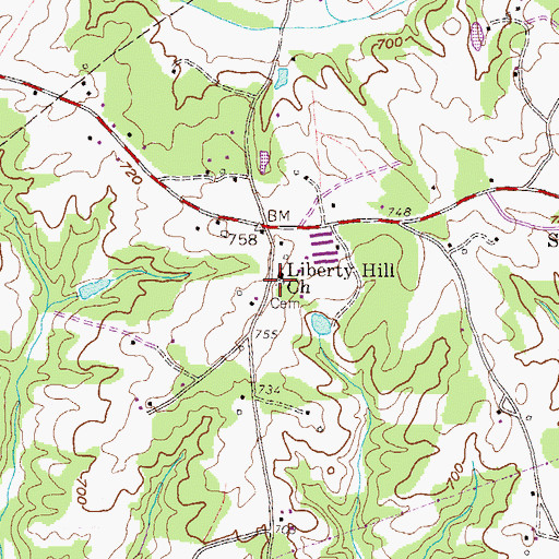 Topographic Map of Liberty Hill Cemetery, GA