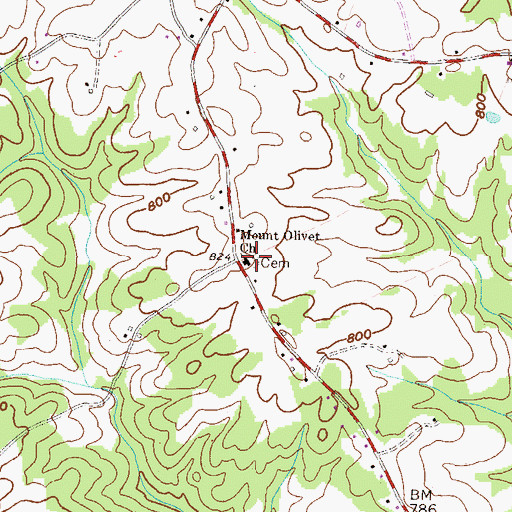 Topographic Map of Mount Olivet Cemetery, GA