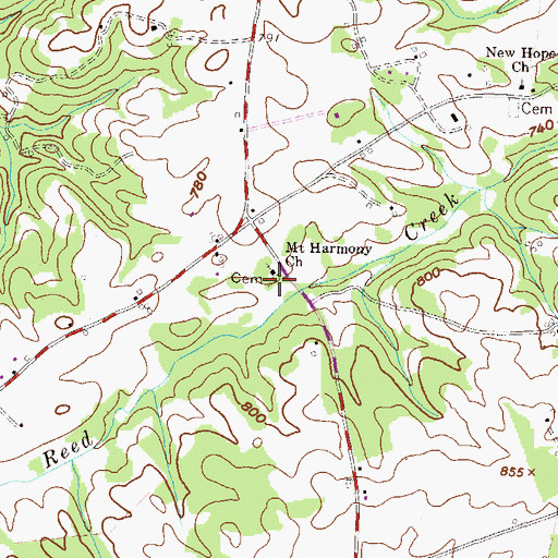 Topographic Map of New Harmony Cemetery, GA