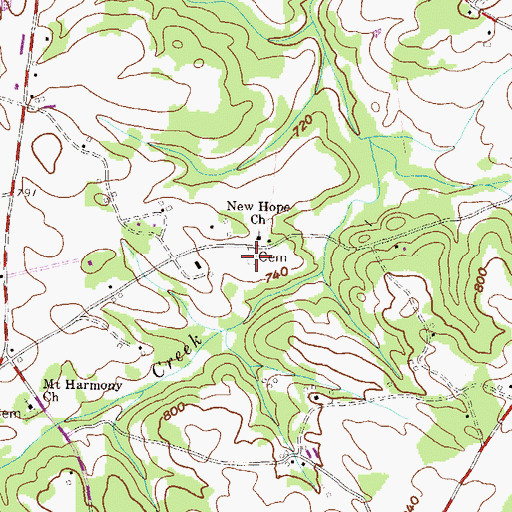 Topographic Map of New Hope Cemetery, GA
