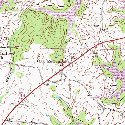 Topographic Map of Oak Bower Cemetery, GA