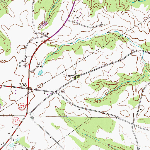 Topographic Map of Old Pleasant Hill Cemetery, GA