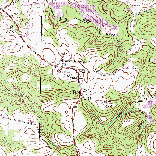 Topographic Map of Robertson Cemetery, GA