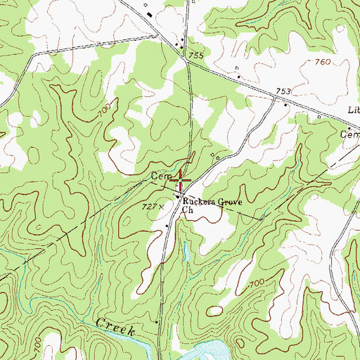 Topographic Map of Ruckers Grove Cemetery, GA