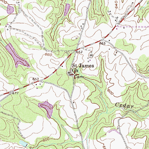 Topographic Map of Saint James Cemetery, GA