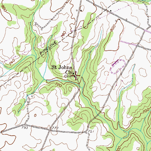 Topographic Map of Saint Johns Cemetery, GA