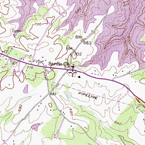 Topographic Map of Sardis Cemetery, GA