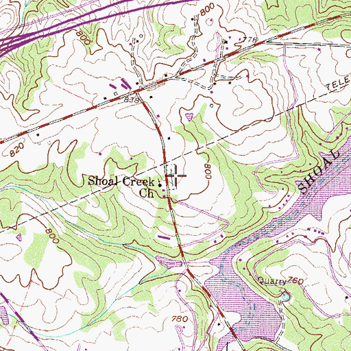 Topographic Map of Shoal Creek Cemetery, GA