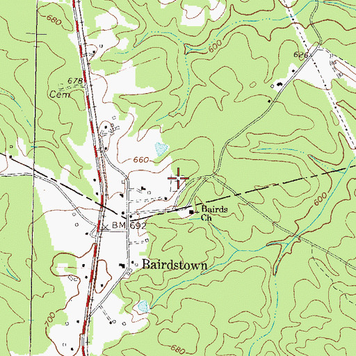Topographic Map of Bairdstown Cemetery, GA