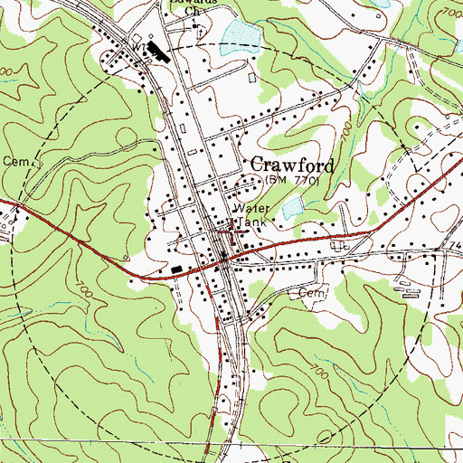 Topographic Map of Crawford Baptist Church, GA