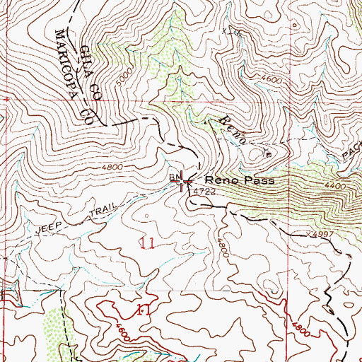 Topographic Map of Reno Pass, AZ