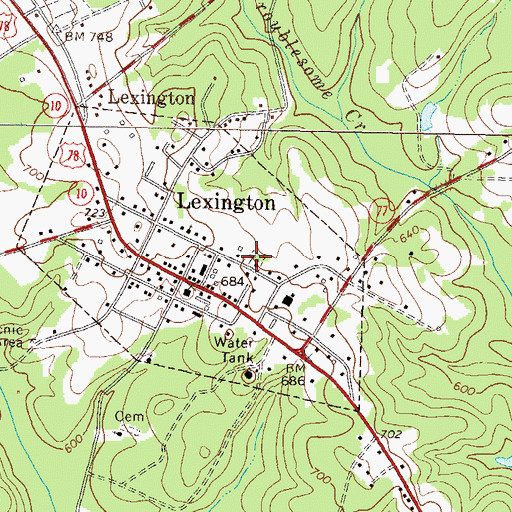 Topographic Map of Lexington Cemetery, GA