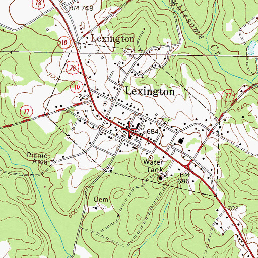 Topographic Map of Lexington Historic District, GA