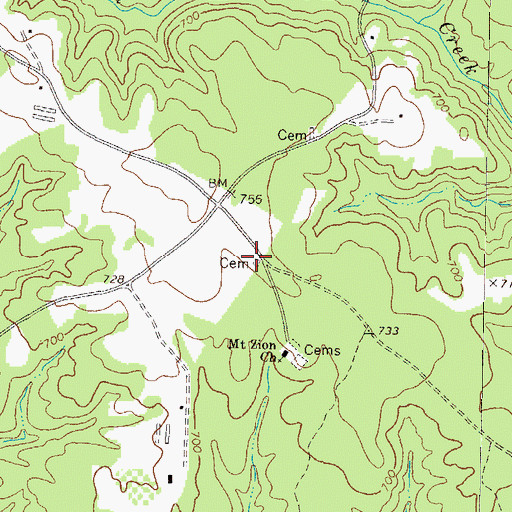 Topographic Map of Moody Cemetery, GA