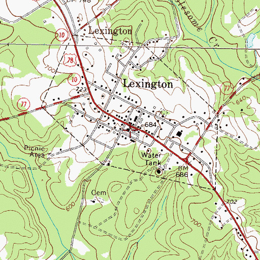 Topographic Map of Oglethorpe County Courthouse, GA