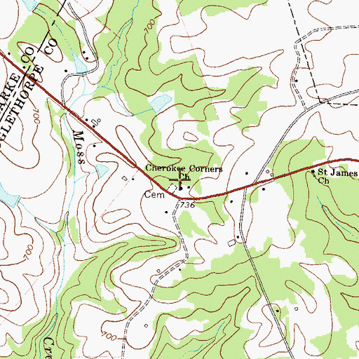 Topographic Map of Union Presbyterian Church (historical), GA