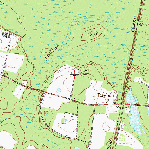 Topographic Map of Raybon Church, GA
