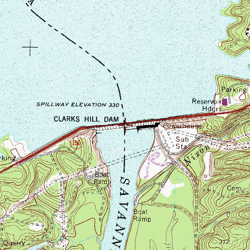 Topographic Map of J. Strom Thurmond Dam, GA