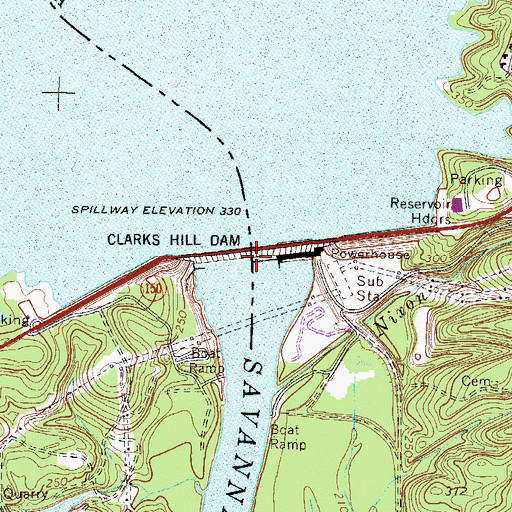 Topographic Map of J. Strom Thurmond Reservoir, GA