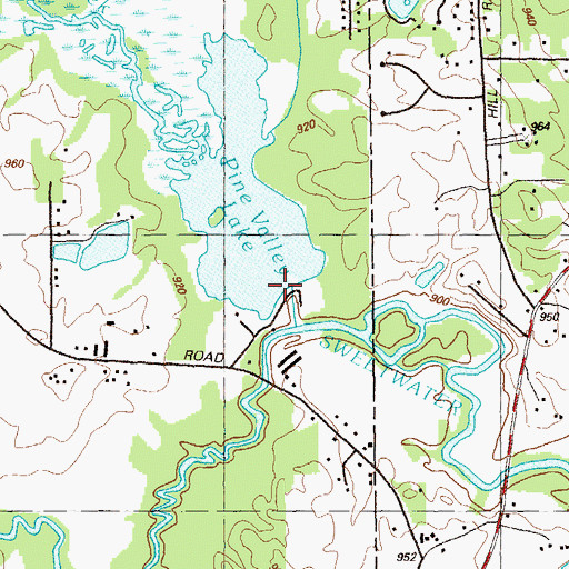 Topographic Map of Pine Valley Lake Dam, GA